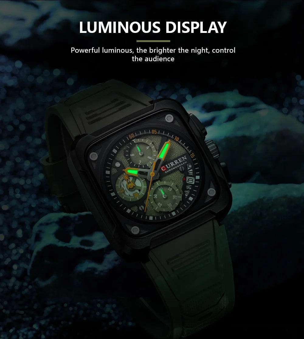CURREN Top Brand Men's Watches Luxury Square Quartz Wrist Watch Original Waterproof Luminous Chronograph Watch for Men