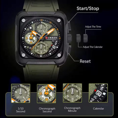 CURREN Top Brand Men's Watches Luxury Square Quartz Wrist Watch Original Waterproof Luminous Chronograph Watch for Men