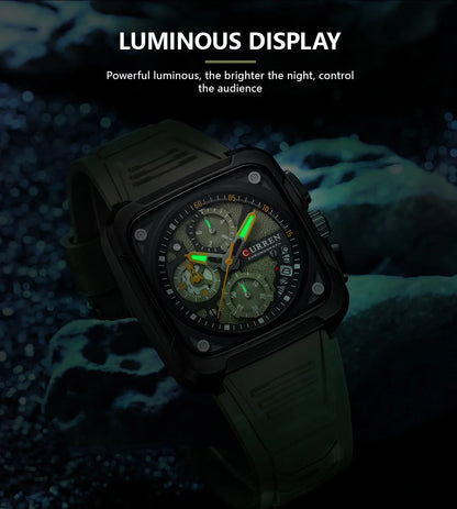 CURREN Top Brand Men's Watches Luxury Square Quartz Wrist Watch Original Waterproof Luminous Chronograph Watch for Men