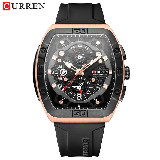CURREN 8443 Fashion Waterproof Luminous Quartz Watches Business Silicone Band Sports Men Watch Wristwatch