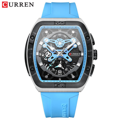 CURREN 8443 Fashion Waterproof Luminous Quartz Watches Business Silicone Band Sports Men Watch Wristwatch