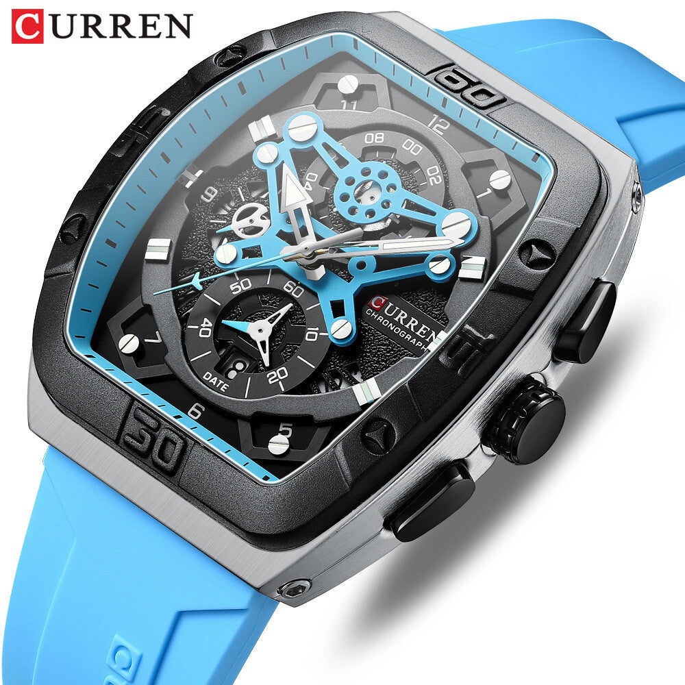 CURREN 8443 Fashion Waterproof Luminous Quartz Watches Business Silicone Band Sports Men Watch Wristwatch