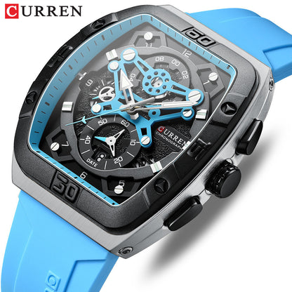 CURREN 8443 Fashion Waterproof Luminous Quartz Watches Business Silicone Band Sports Men Watch Wristwatch
