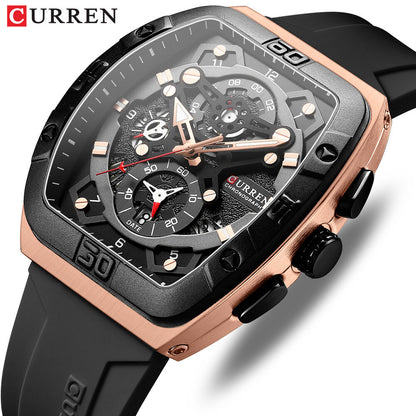 CURREN 8443 Fashion Waterproof Luminous Quartz Watches Business Silicone Band Sports Men Watch Wristwatch