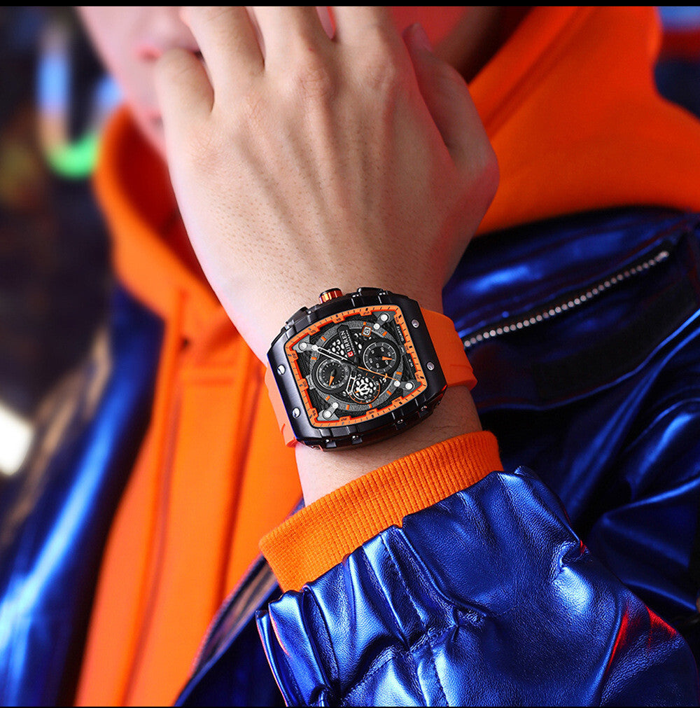 CURREN 8443 Fashion Waterproof Luminous Quartz Watches Business Silicone Band Sports Men Watch Wristwatch