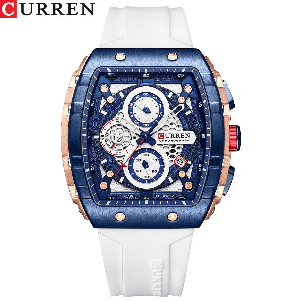 CURREN 8443 Fashion Waterproof Luminous Quartz Watches Business Silicone Band Sports Men Watch Wristwatch